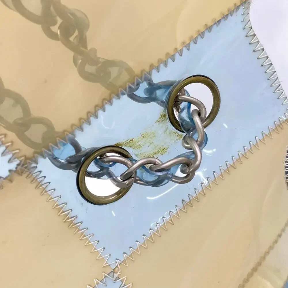 Chanel Chocolate Bar Shoulder Bag Clear Beige Light Blue